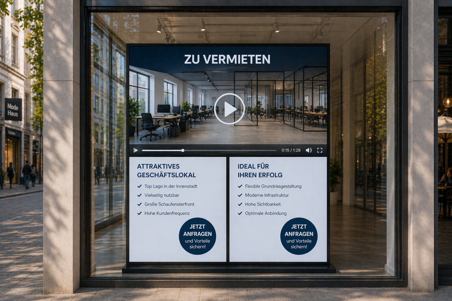 LED-Display im Schaufenster eines Maklers
